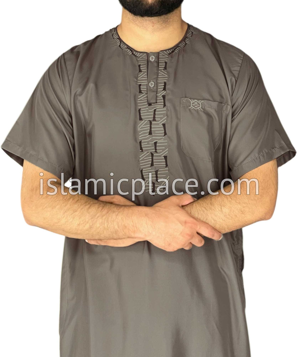 Taupe - Rashad Style Short Sleeve Thob