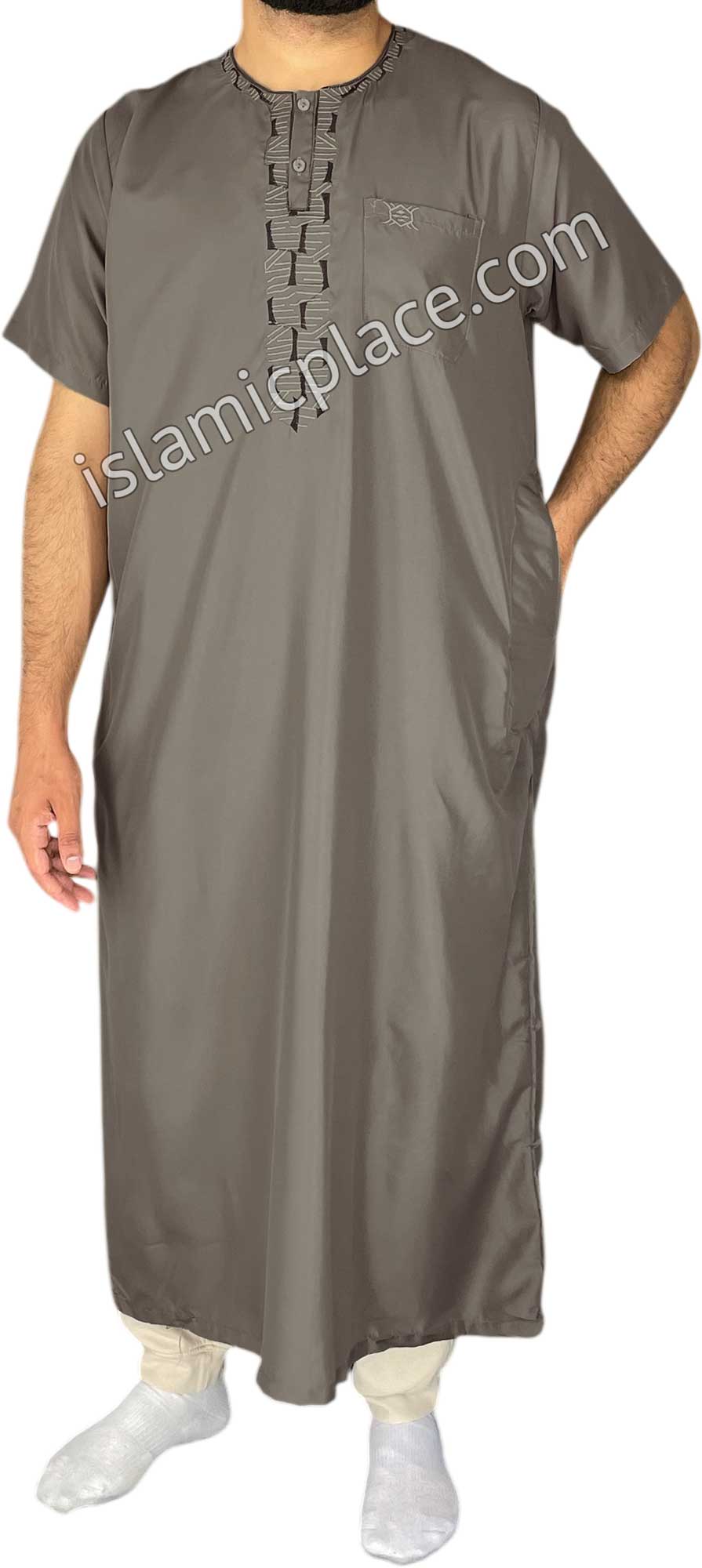 Taupe - Rashad Style Short Sleeve Thob