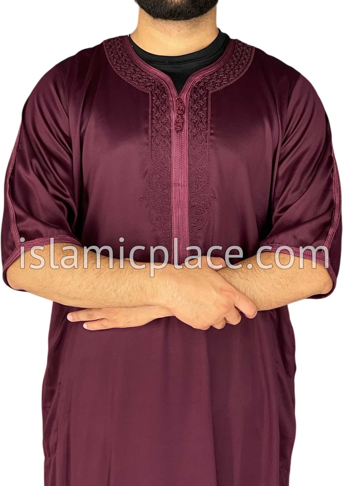 Burgundy - Saad Style Short Sleeve Thob