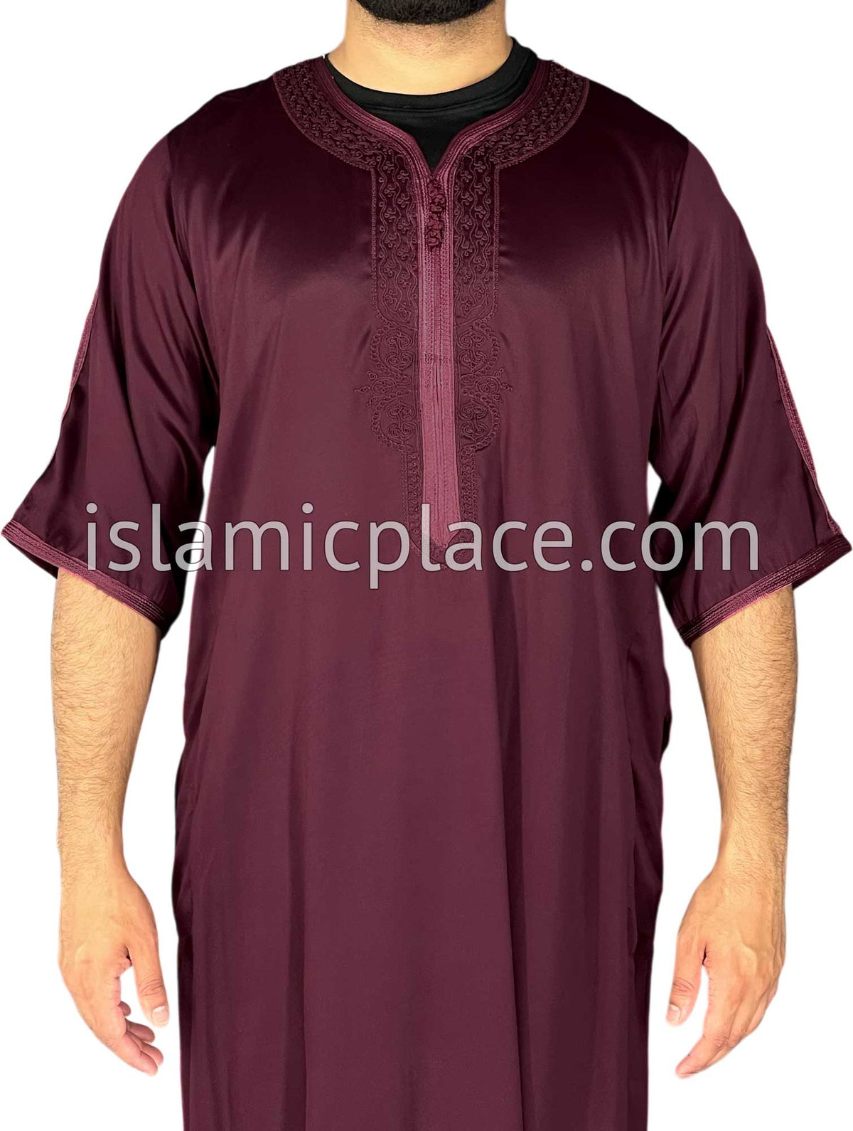 Burgundy - Saad Style Short Sleeve Thob