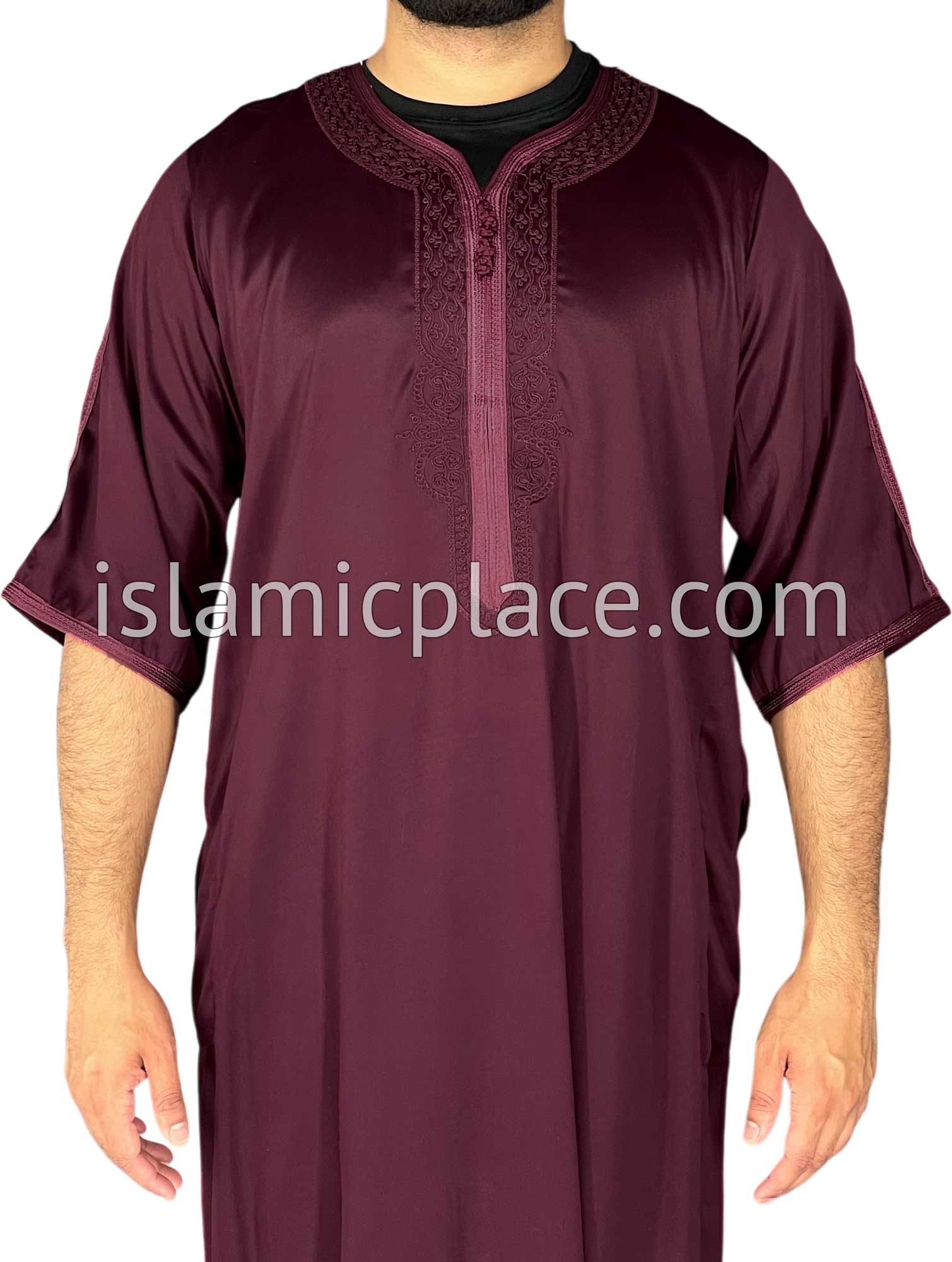 Burgundy - Saad Style Short Sleeve Thob