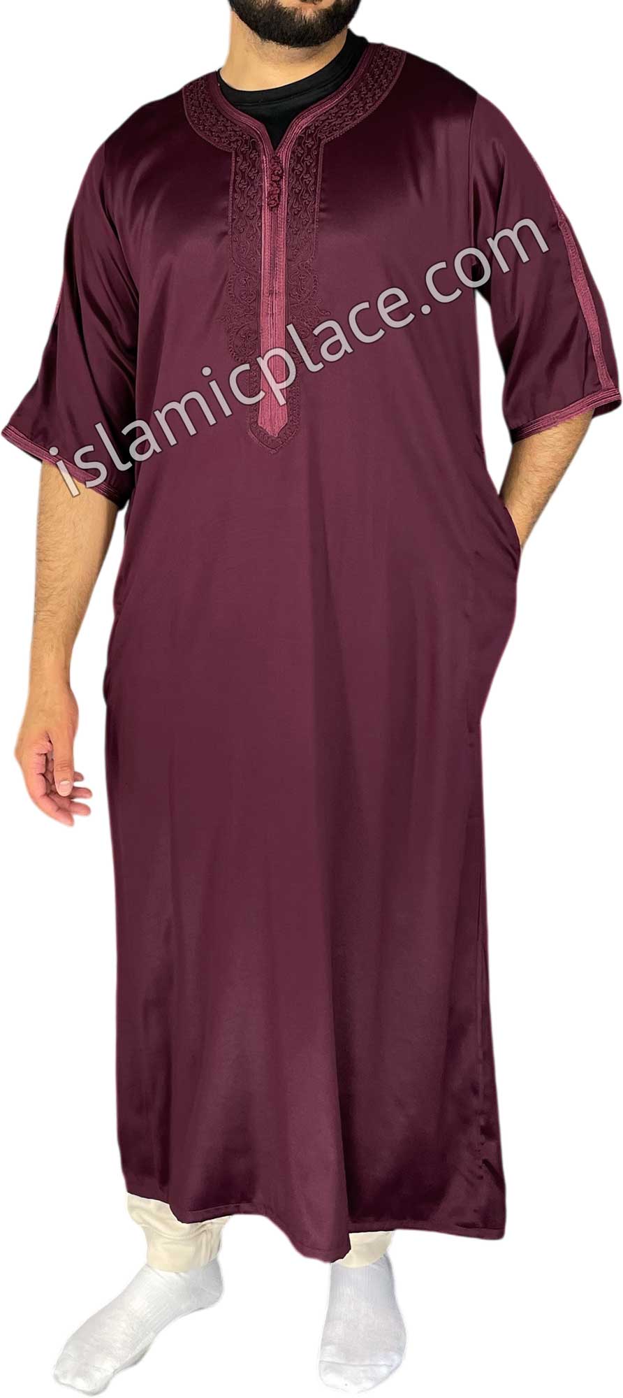Burgundy - Saad Style Short Sleeve Thob