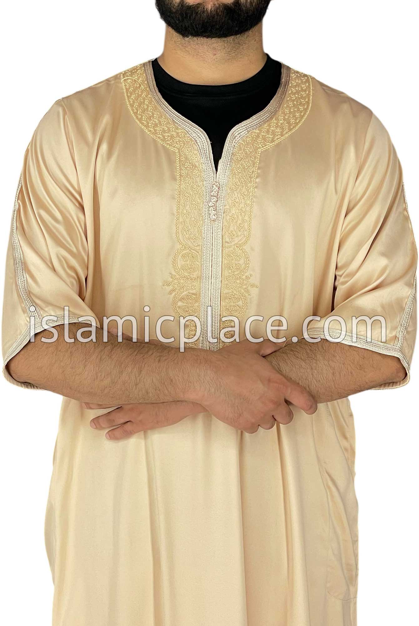 Cream - Saad Style Short Sleeve Thob