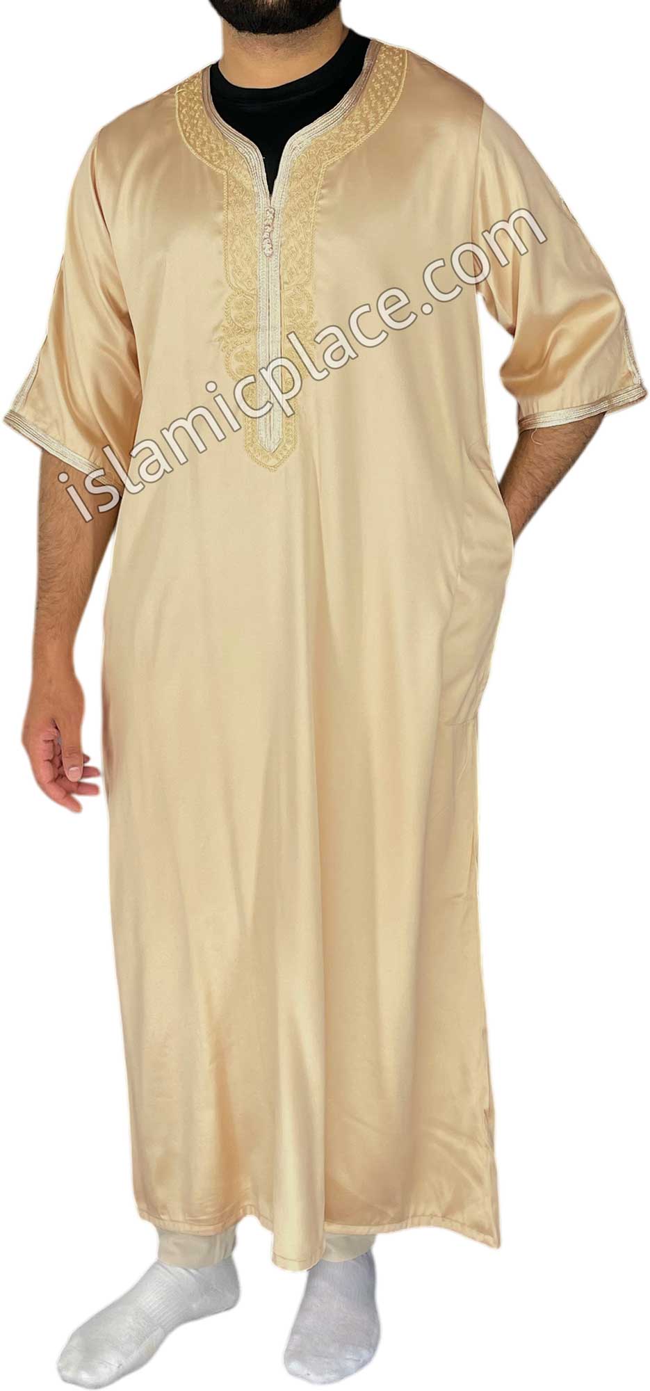 Cream - Saad Style Short Sleeve Thob