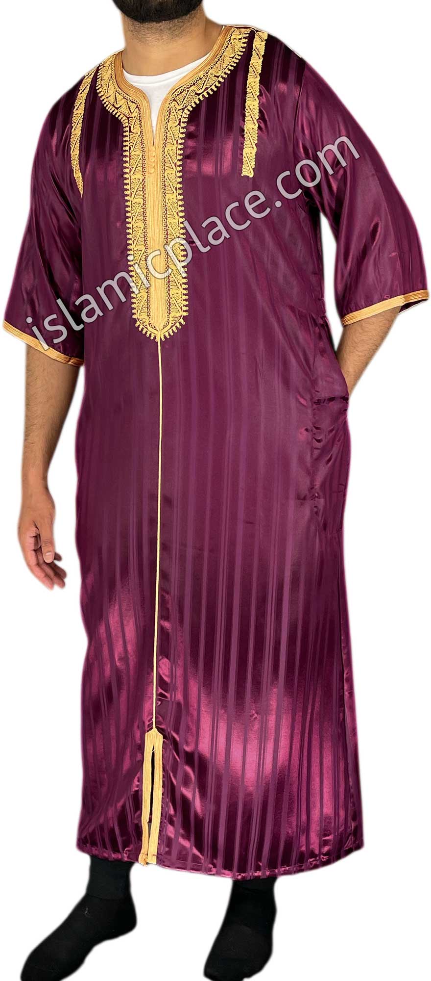 Burgundy - Talha Style Short Sleeve Thob