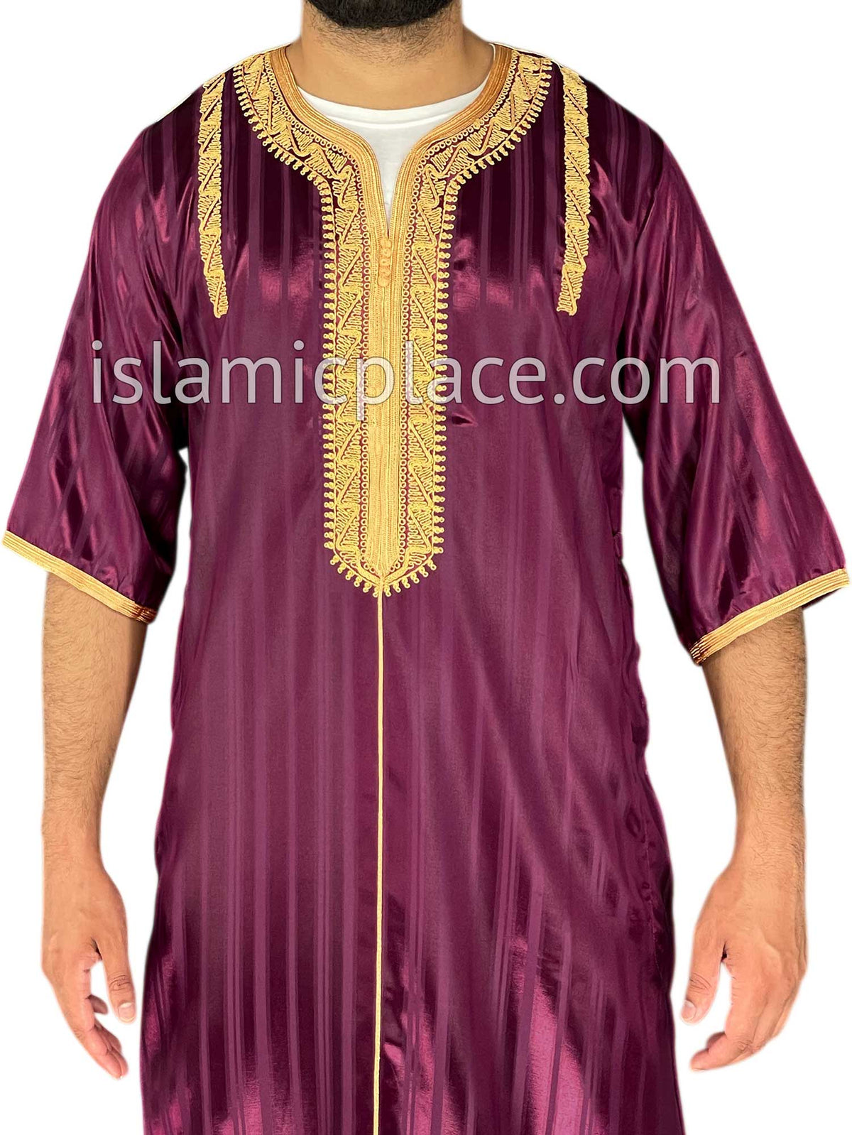 Burgundy - Talha Style Short Sleeve Thob