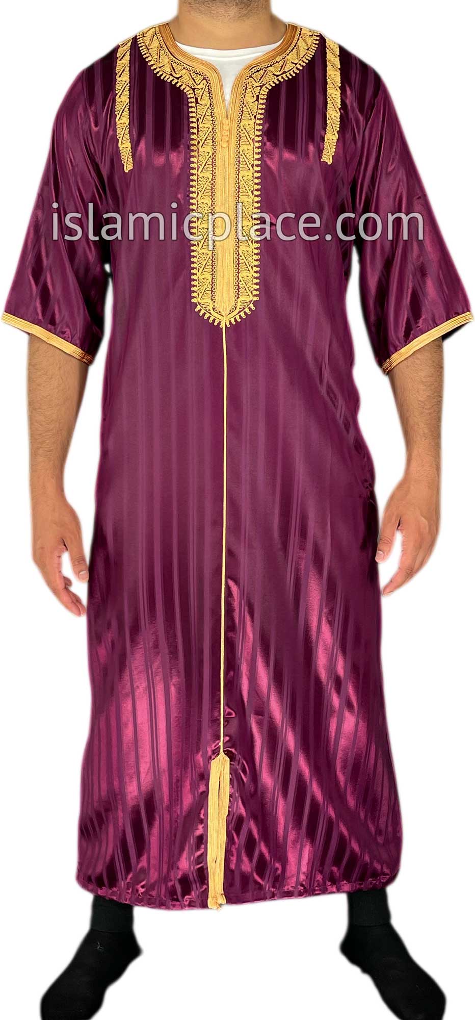Burgundy - Talha Style Short Sleeve Thob