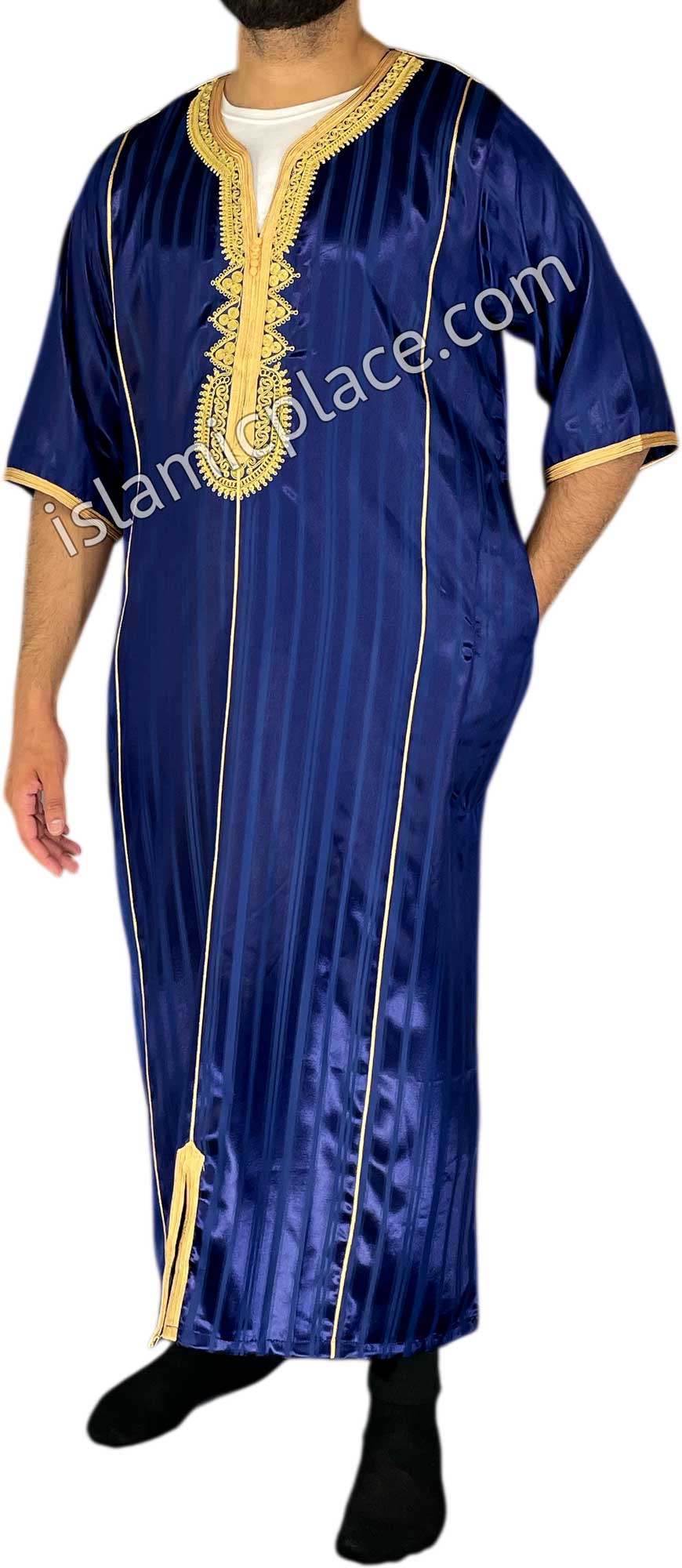 Navy Blue - Talha Style Short Sleeve Thob