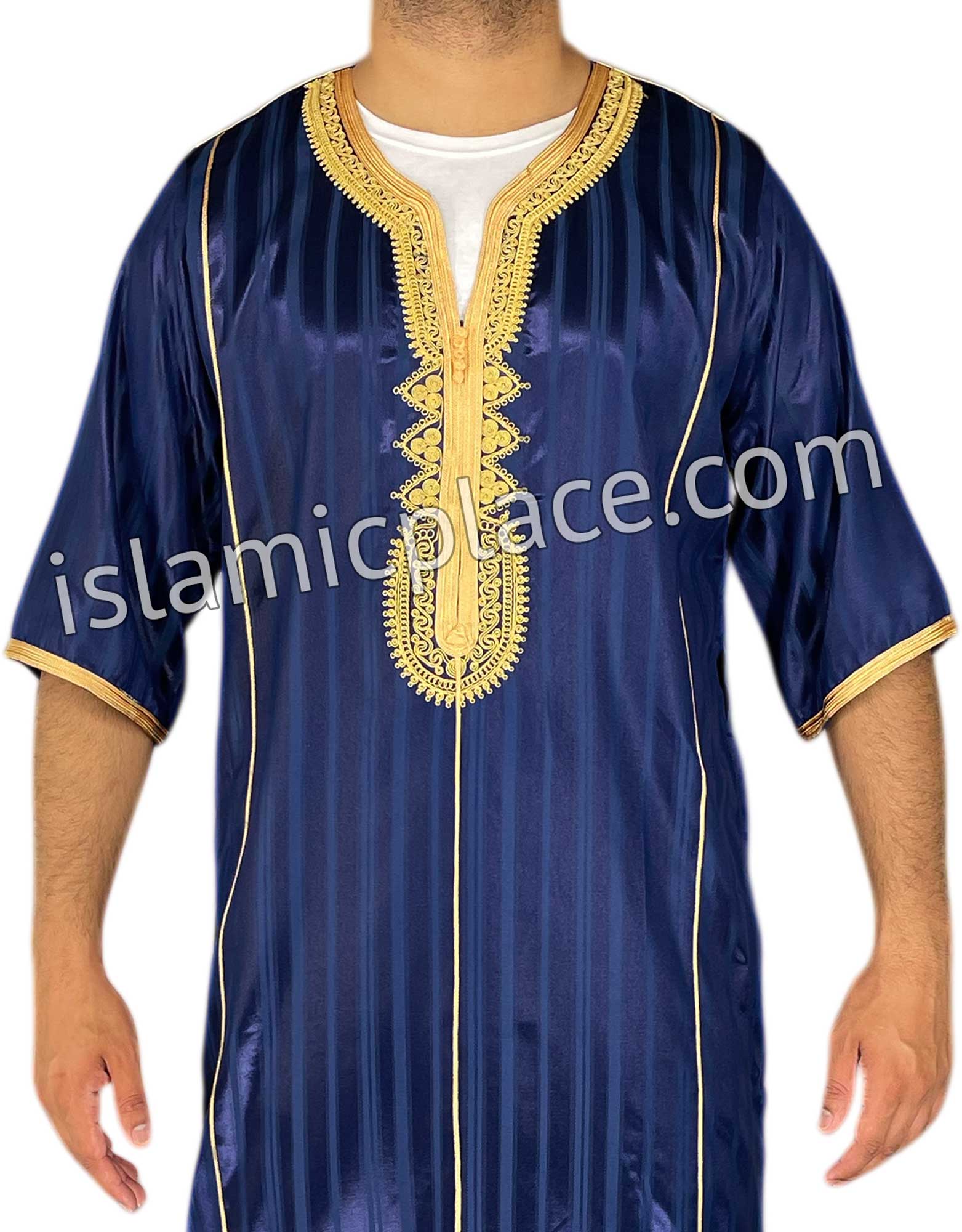 Navy Blue - Talha Style Short Sleeve Thob