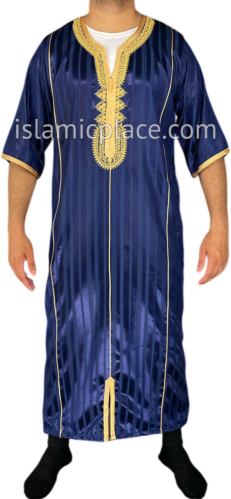 Navy Blue - Talha Style Short Sleeve Thob