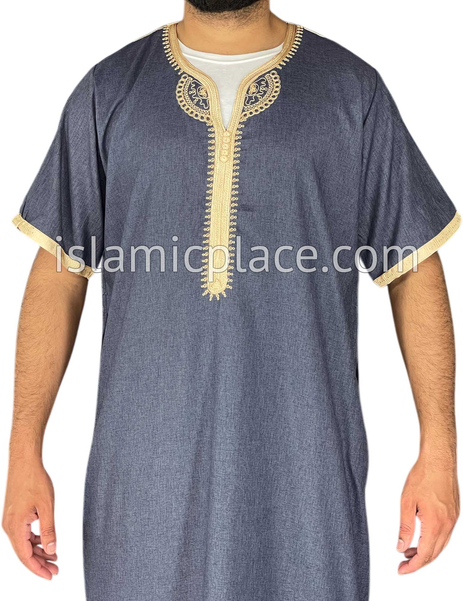 Denim Blue - Ubaid Style Short Sleeve Thob