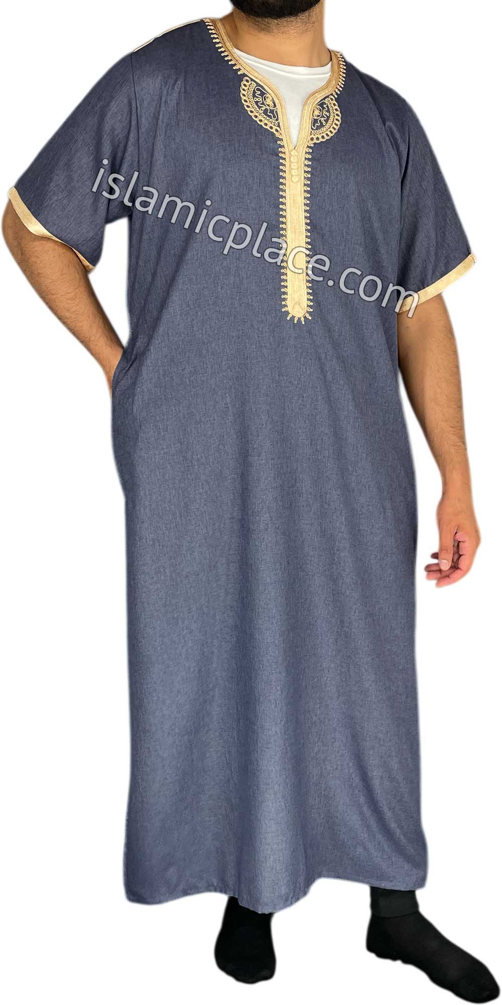 Denim Blue - Ubaid Style Short Sleeve Thob