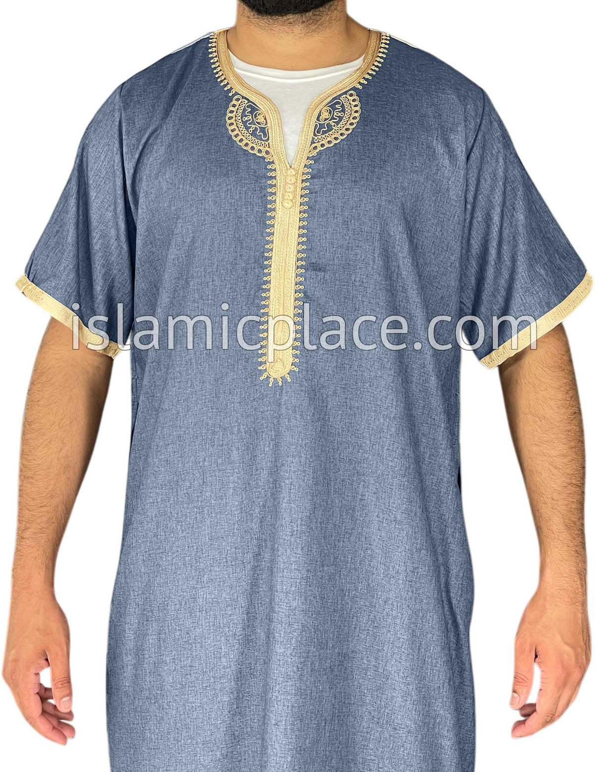 Steel Blue - Ubaid Style Short Sleeve Thob