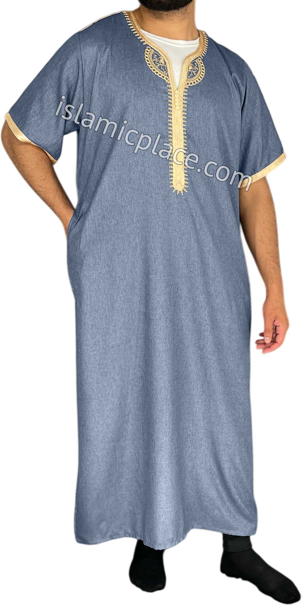 Steel Blue - Ubaid Style Short Sleeve Thob