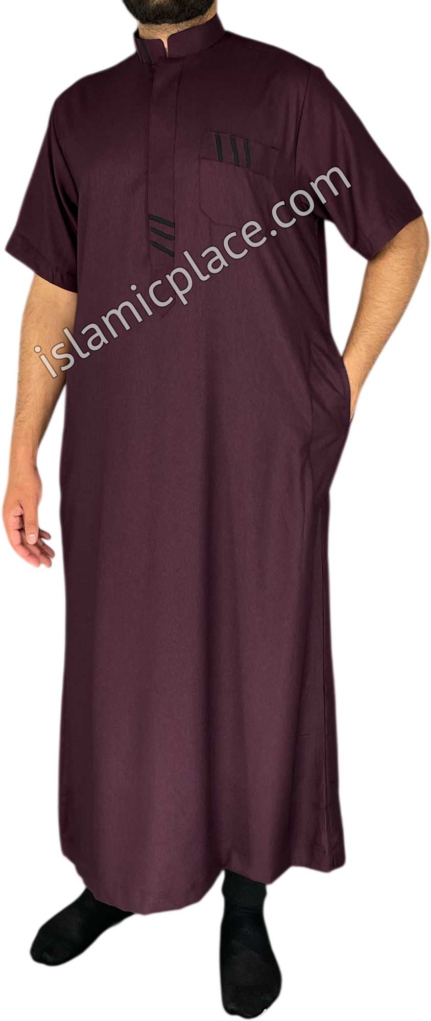 Burgundy - Wahid Style Short Sleeve Thob