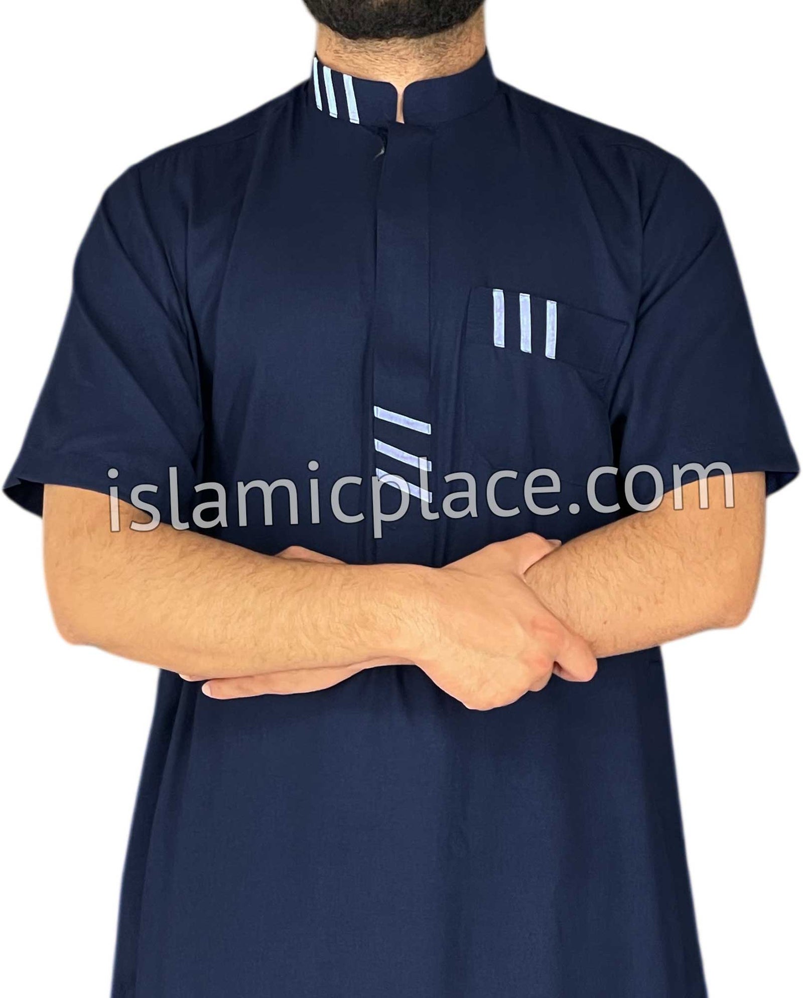 Navy Blue - Wahid Style Short Sleeve Thob