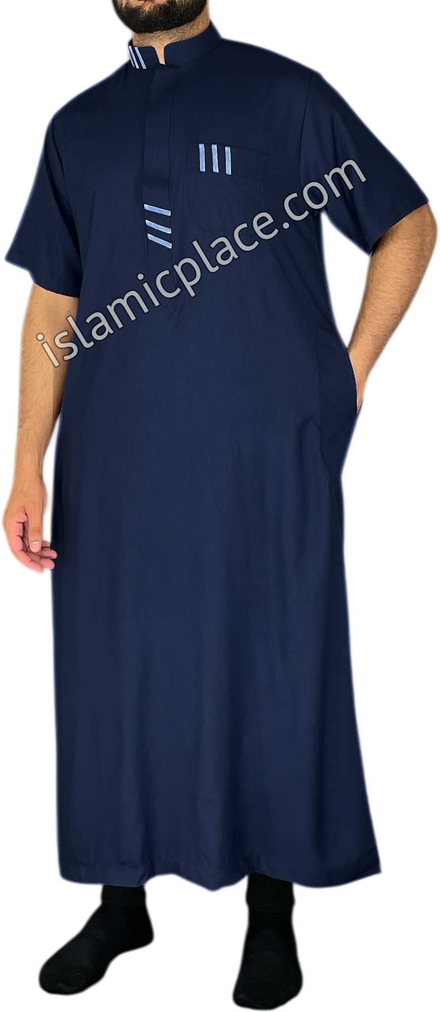 Navy Blue - Wahid Style Short Sleeve Thob