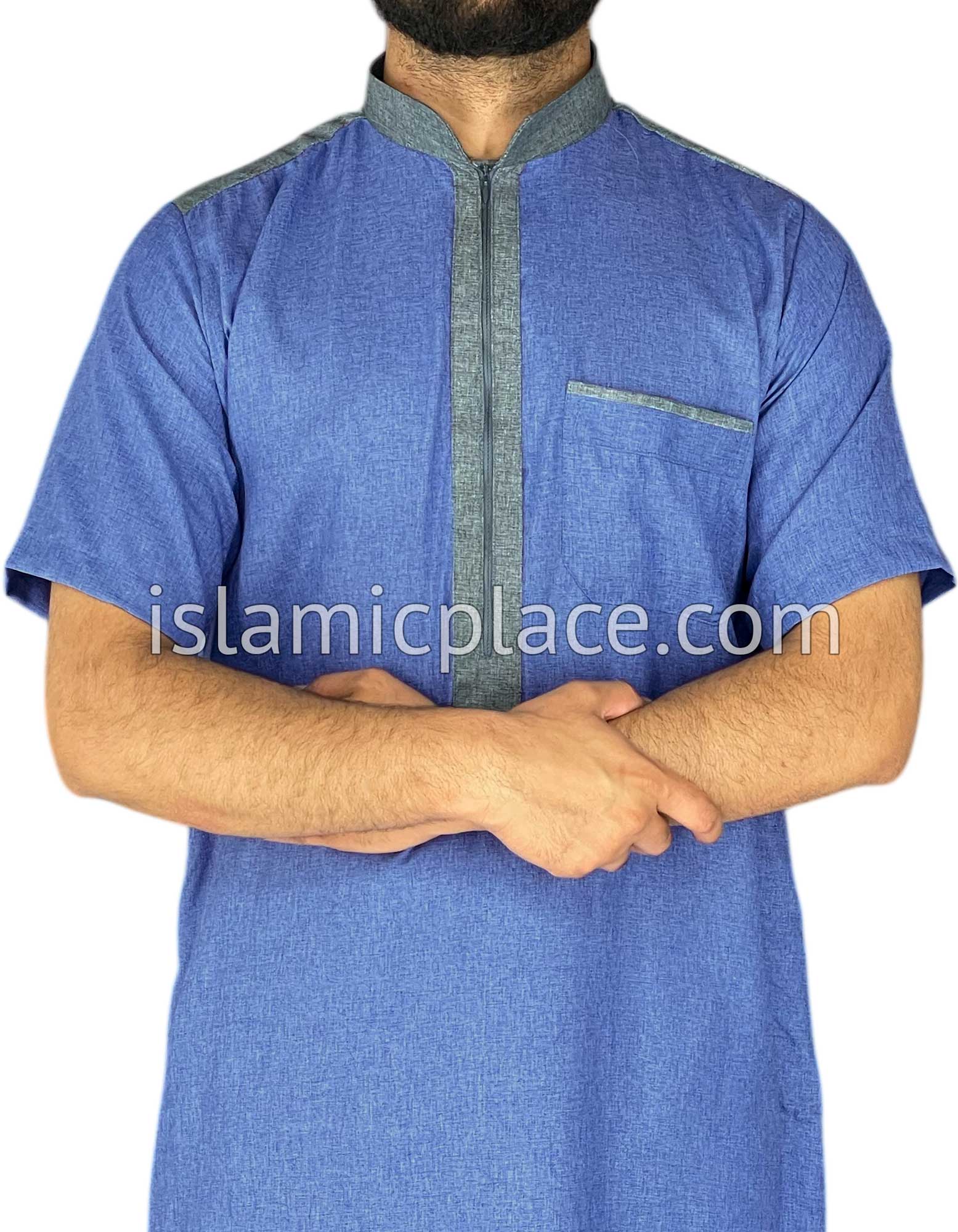Blue and Gray - Yazid Style Short Sleeve Thob