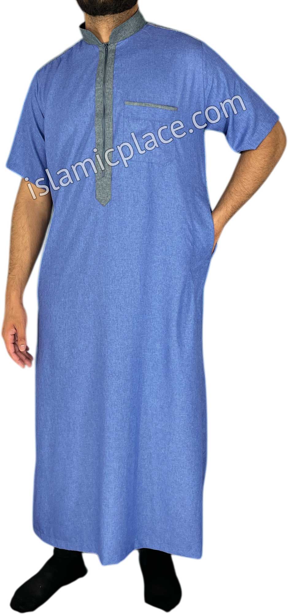 Blue and Gray - Yazid Style Short Sleeve Thob