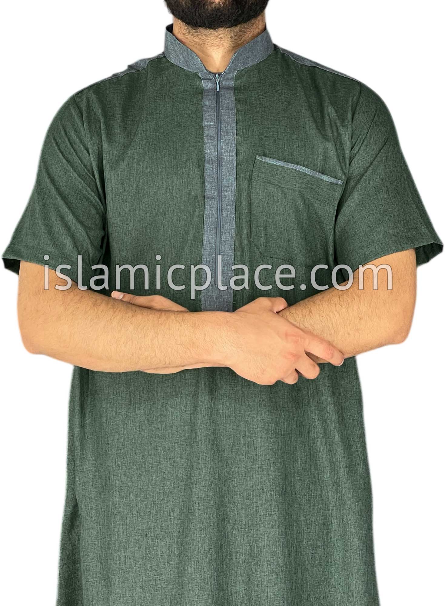 Green and Gray - Yazid Style Short Sleeve Thob
