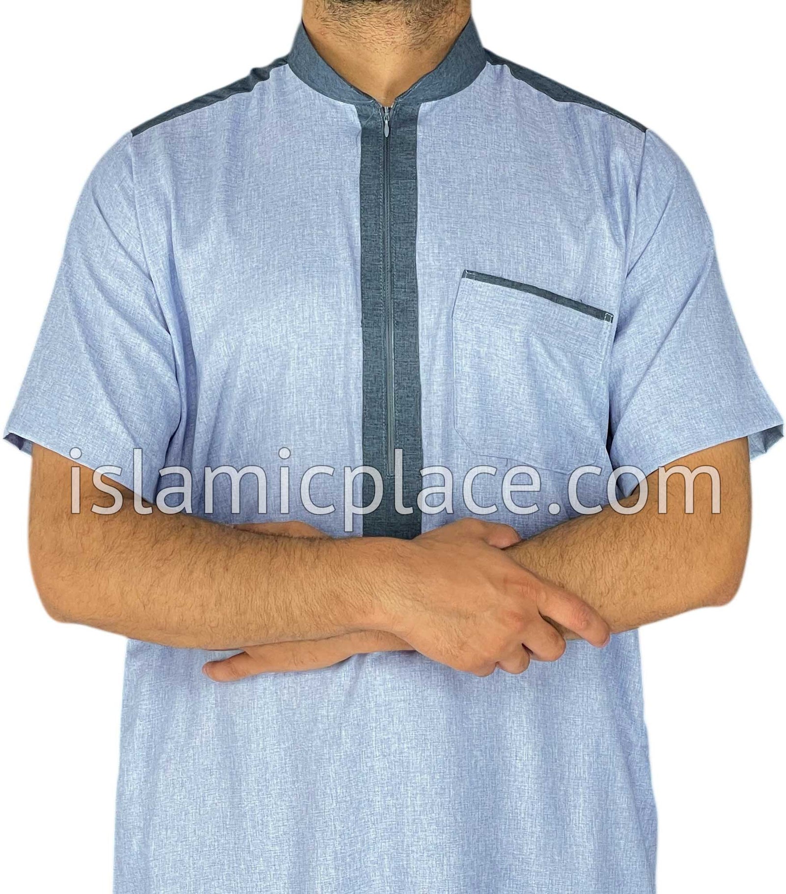 Sky Blue and Denim Blue - Yazid Style Short Sleeve Thob