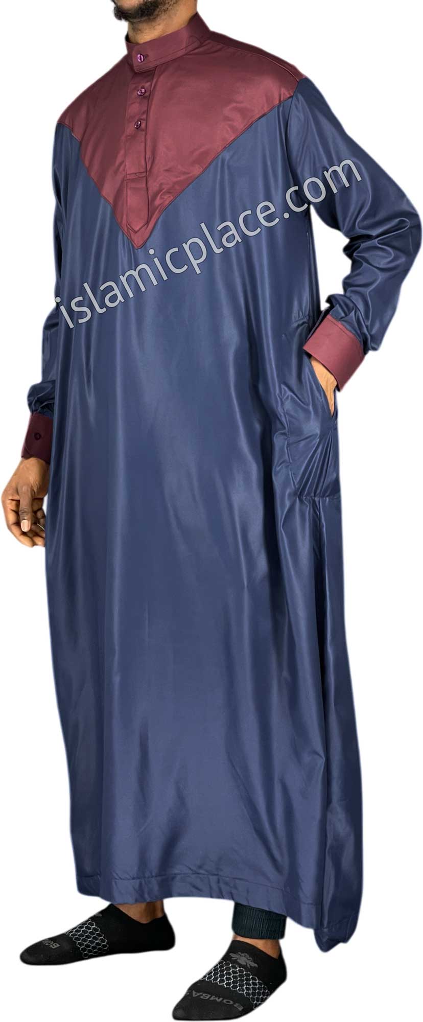 Navy Blue with Burgundy - Luqman Style Thob
