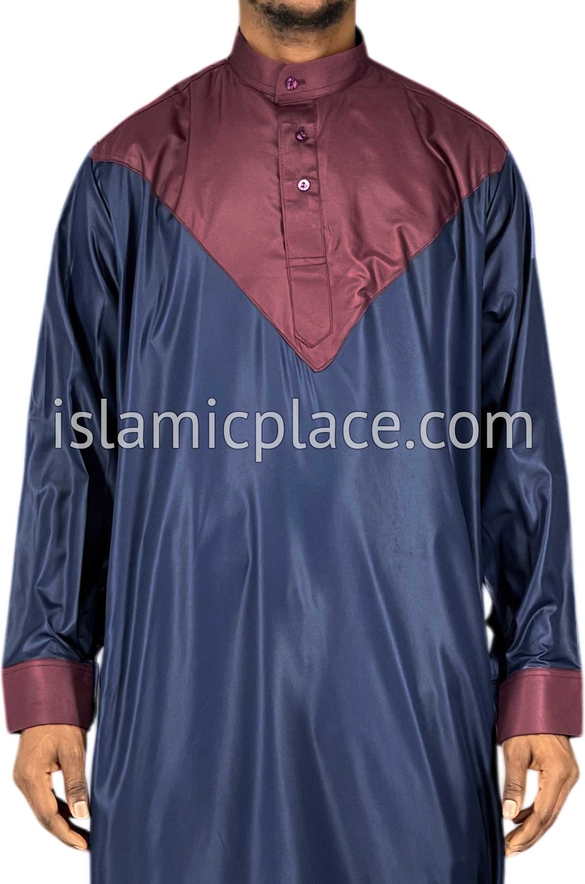 Navy Blue with Burgundy - Luqman Style Thob
