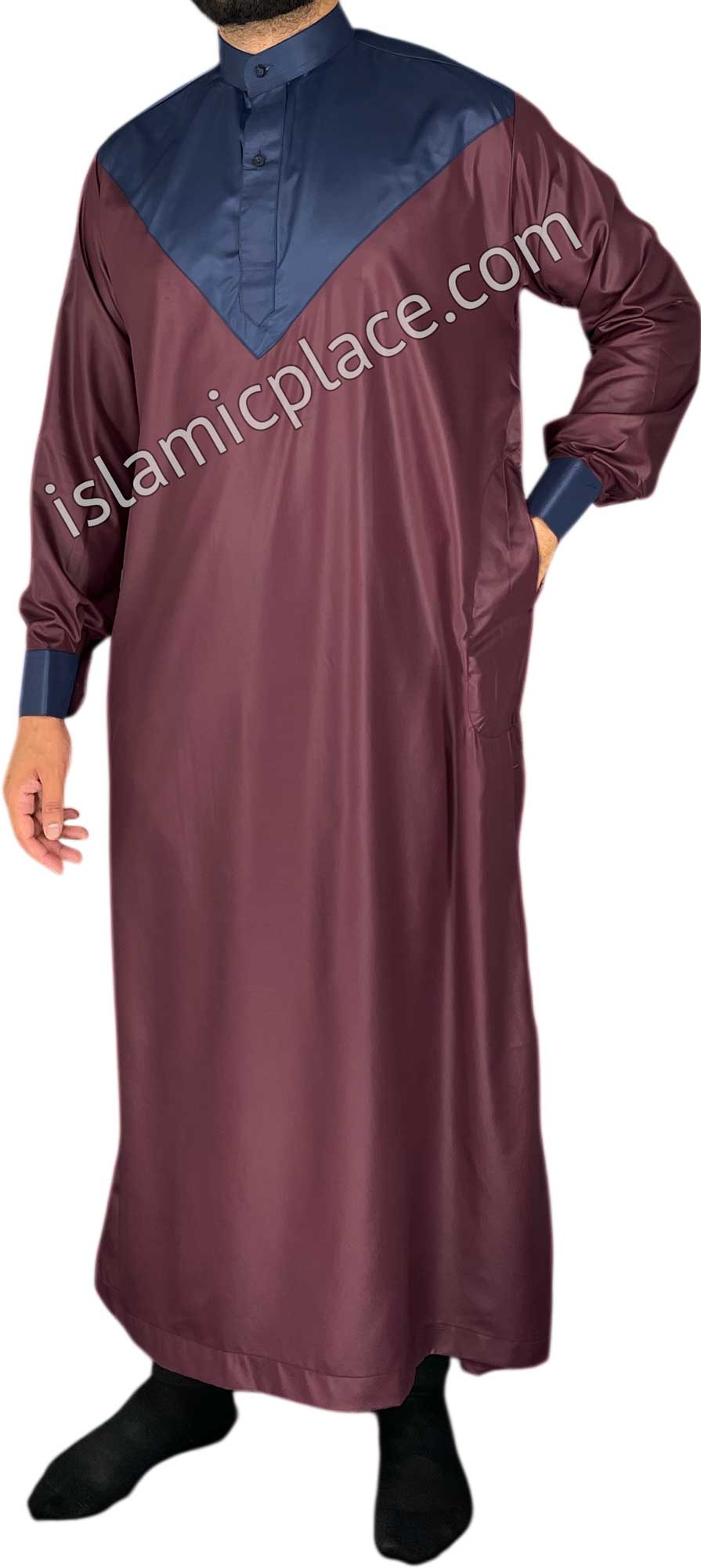 Burgundy with Navy Blue - Luqman Style Thob