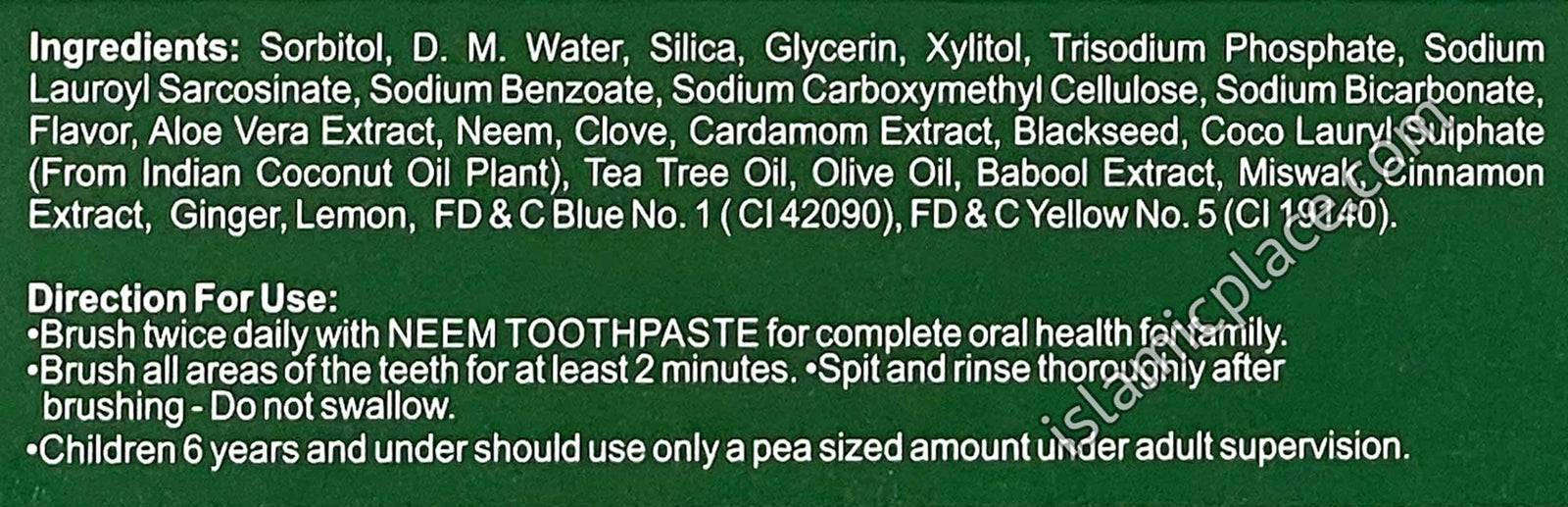 Neem Toothpaste - 10 in 1 (Neem, Clove, Cardamom, Black Seed, Aloe Vera, Tea Tree Oil, Olive Oil, Babool, Miswak, Cinnamon) 6.5 oz - Ninon