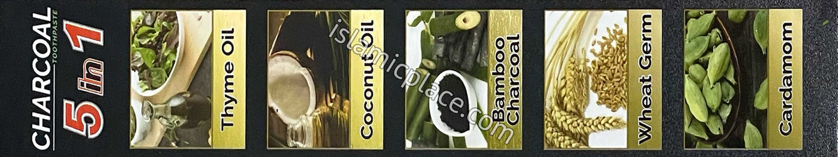 Charcoal Toothpaste - 5 in 1 (Thyme Oil, Coconut Oil, Bamboo Charcoal, Wheat Germ, Cardamom) 6.5 oz - Ninon