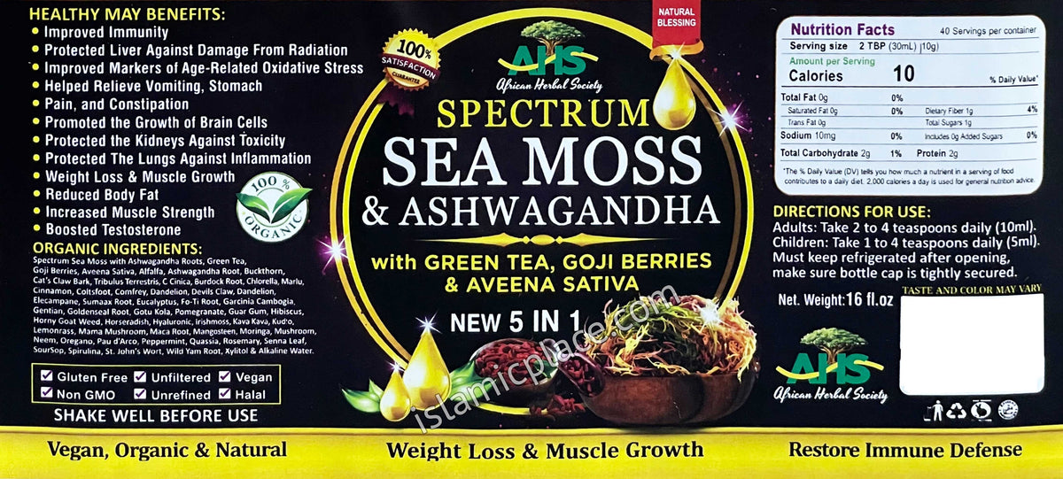 Spectrum Sea Moss & Ashwagandha with Green Tea, Goji Berries and Aveena Sativa 16 oz
