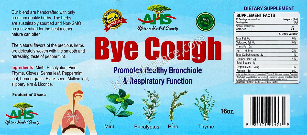 Bye Cough - Promotes Healthy Bronchiole & Respiratory Function with Mint, Eucalyptus, Pine, Thyme 16 oz
