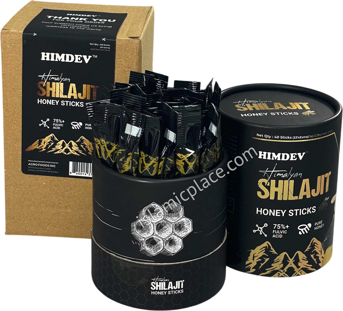 Himalayan Shilajit Honey Sticks with 75%+ Fulvic Acid - 40 Sticks