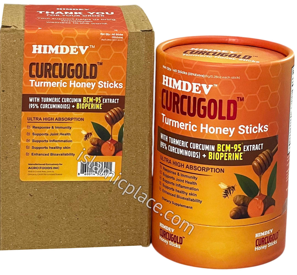Curcugold Turmeric Honey Sticks with Termeric Curcumin BCM-95 Extract + Bioperine - 40 Sticks