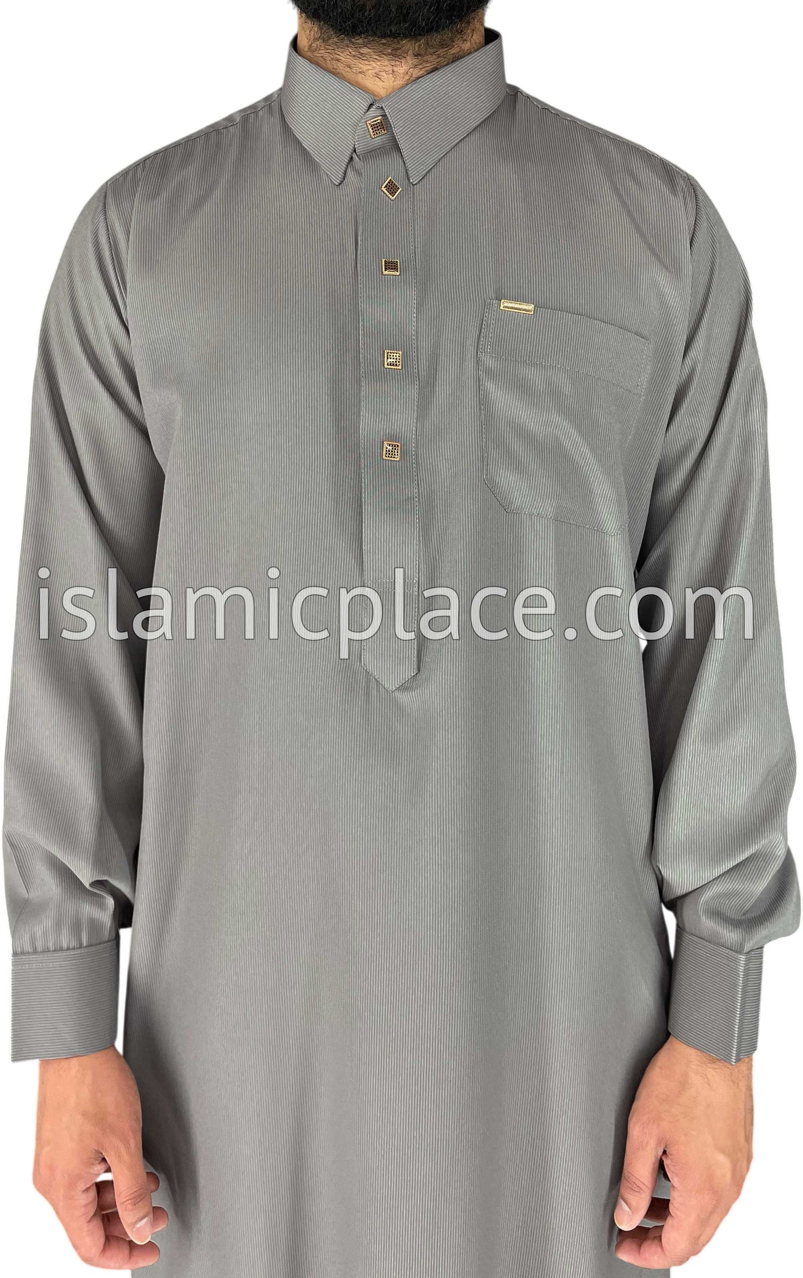 Silver Gray - Mujahid Style Professional Pinstripe Thob