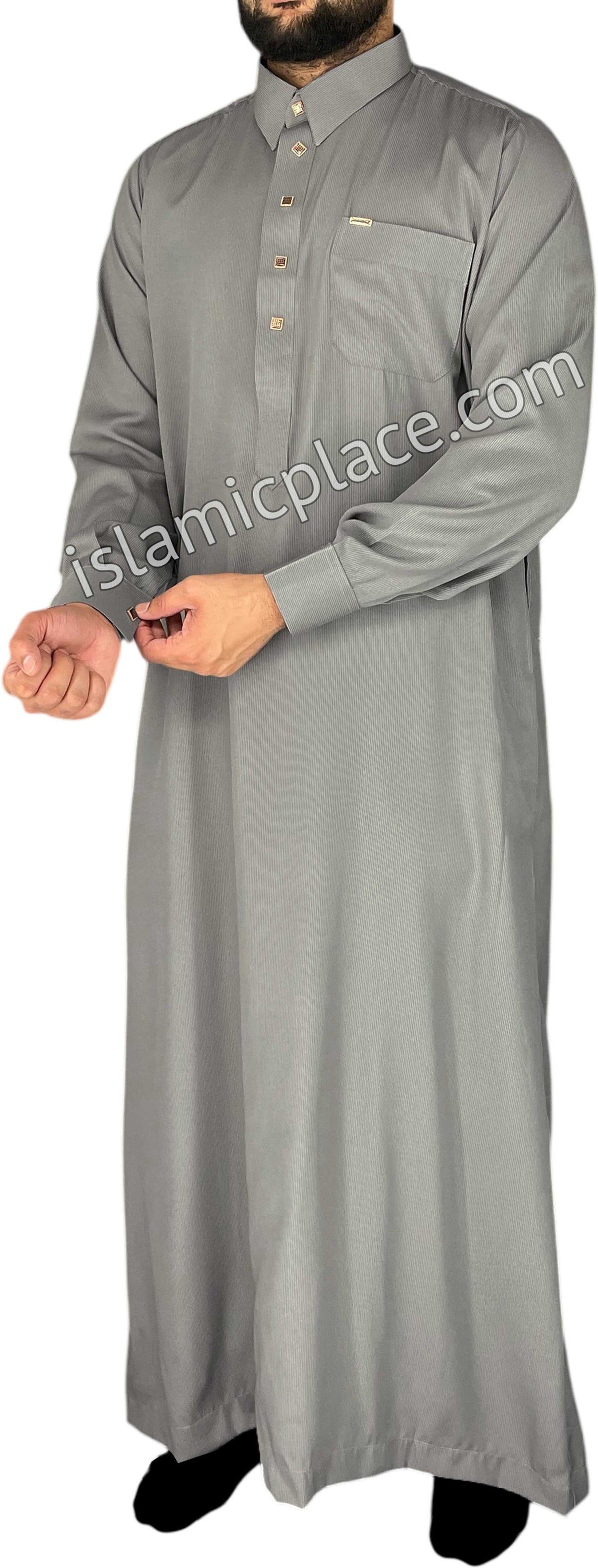 Silver Gray - Mujahid Style Professional Pinstripe Thob