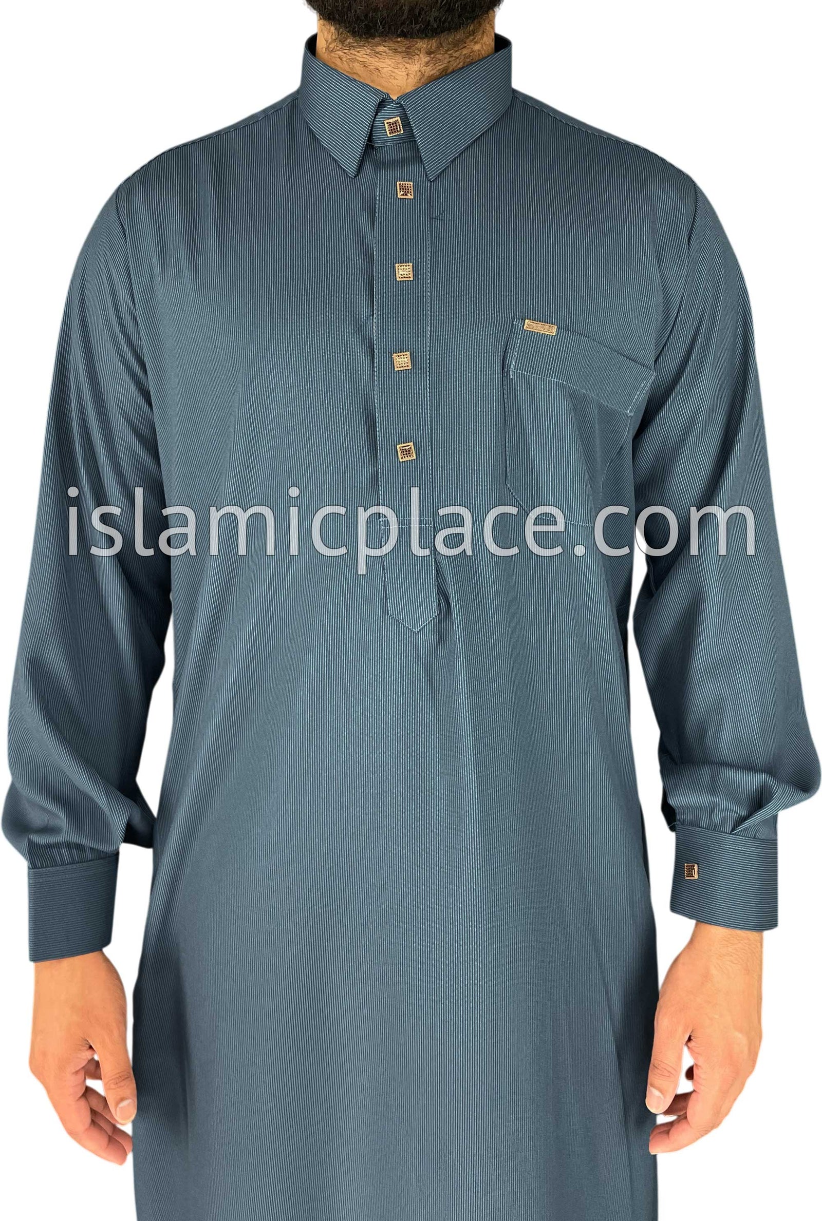 Steel Blue - Mujahid Style Professional Pinstripe Thob