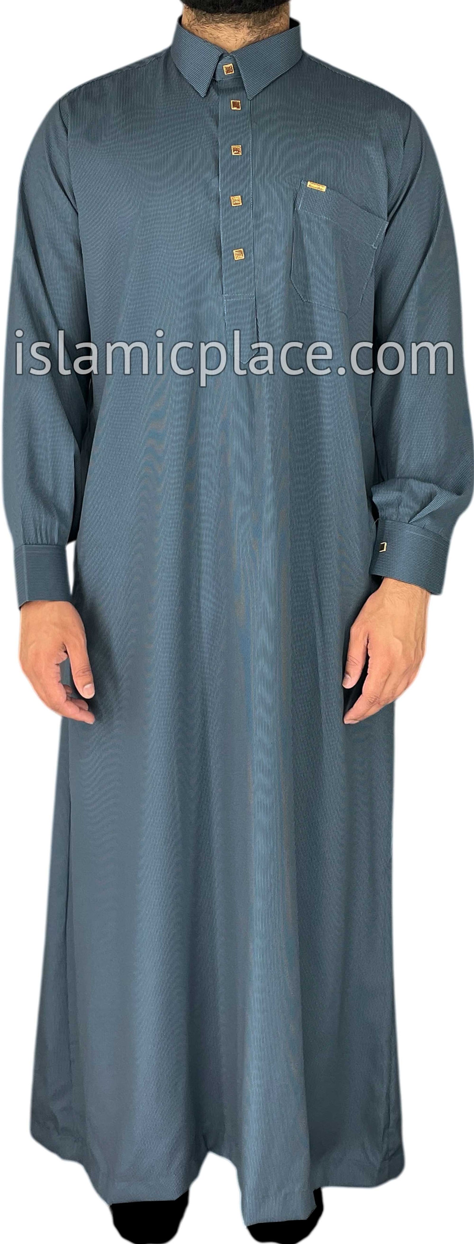Steel Blue - Mujahid Style Professional Pinstripe Thob