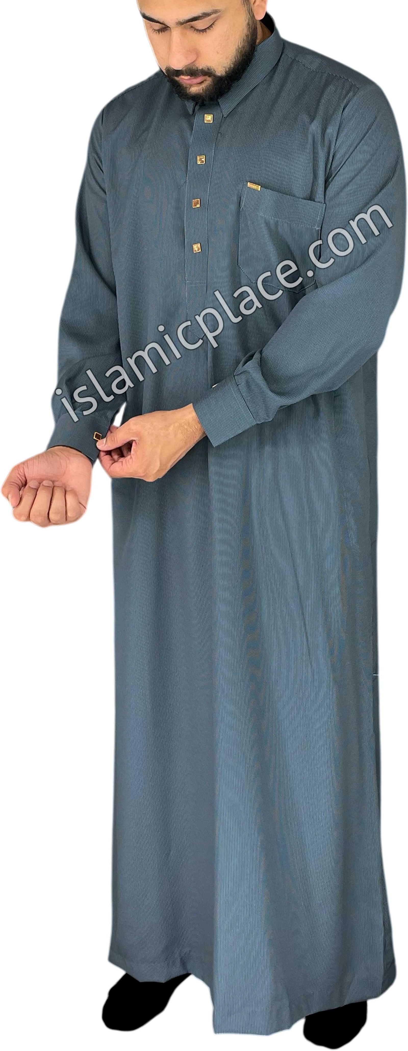 Steel Blue - Mujahid Style Professional Pinstripe Thob
