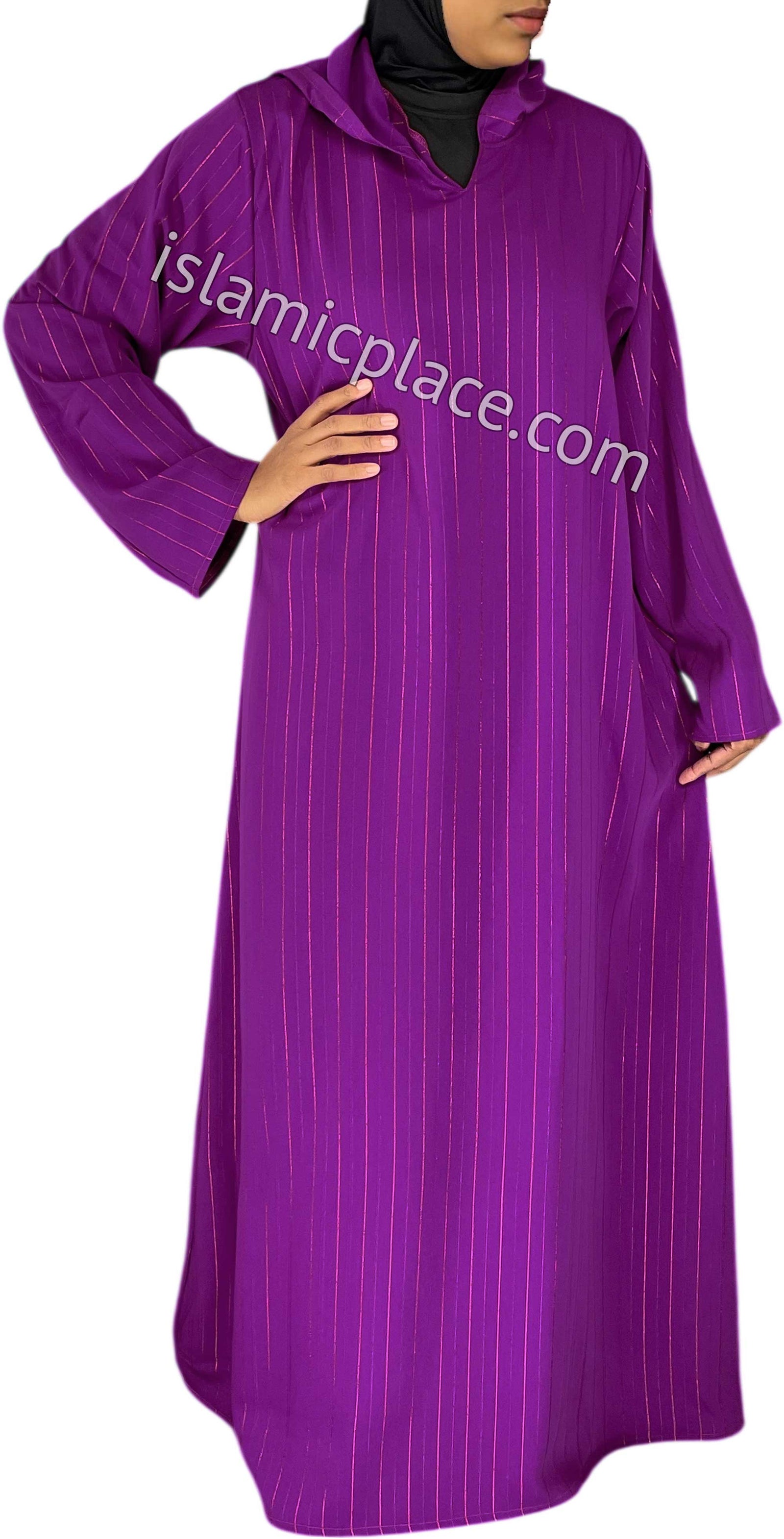 Cabaret - Haleema Style Moroccan Hooded Abaya with Gold Pinstripe