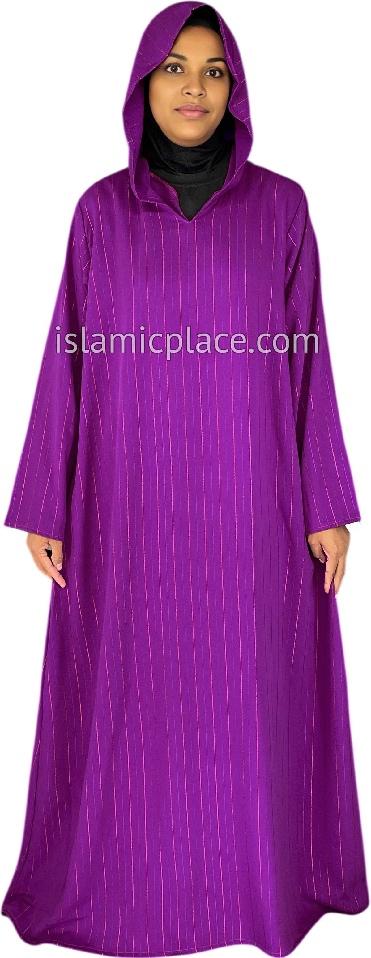 Cabaret - Haleema Style Moroccan Hooded Abaya with Gold Pinstripe
