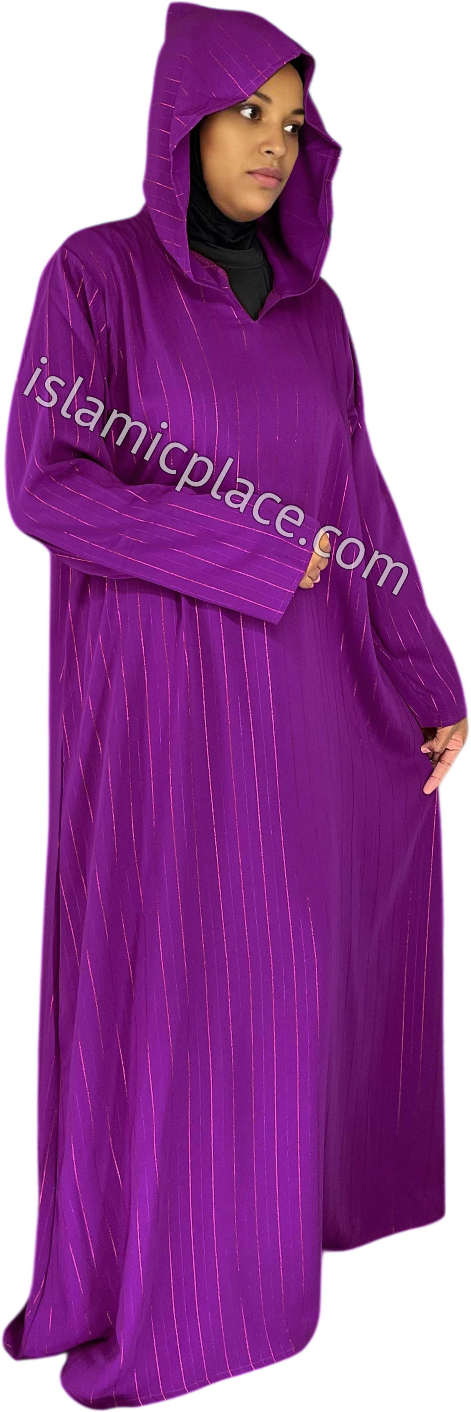 Cabaret - Haleema Style Moroccan Hooded Abaya with Gold Pinstripe