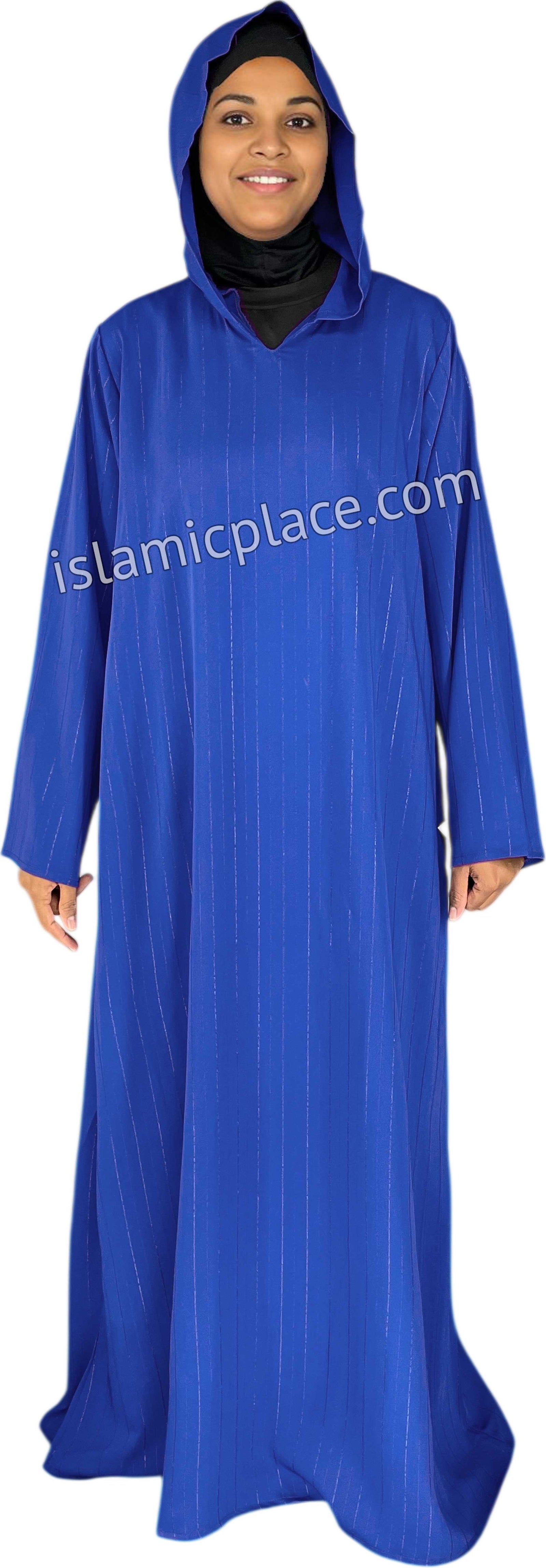 Cobalt Blue - Haleema Style Moroccan Hooded Abaya with Gold Pinstripe