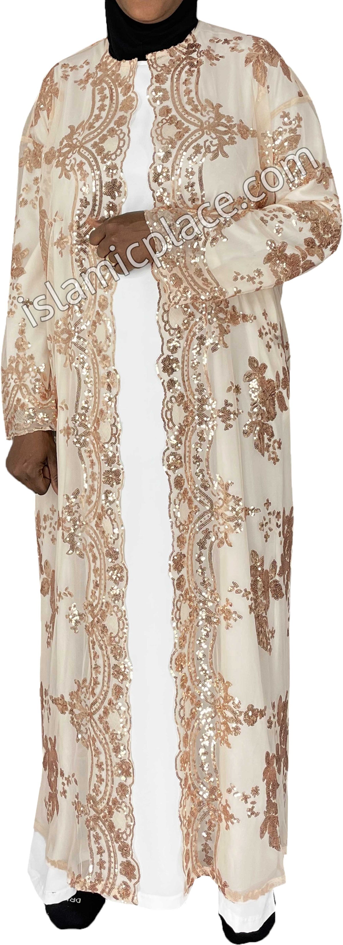 FINAL SALE: Gold - Asma Style Sequins Open Abaya Cardigan