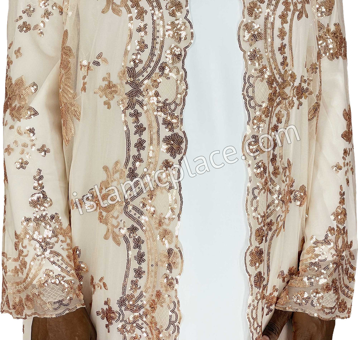 FINAL SALE: Gold - Asma Style Sequins Open Abaya Cardigan