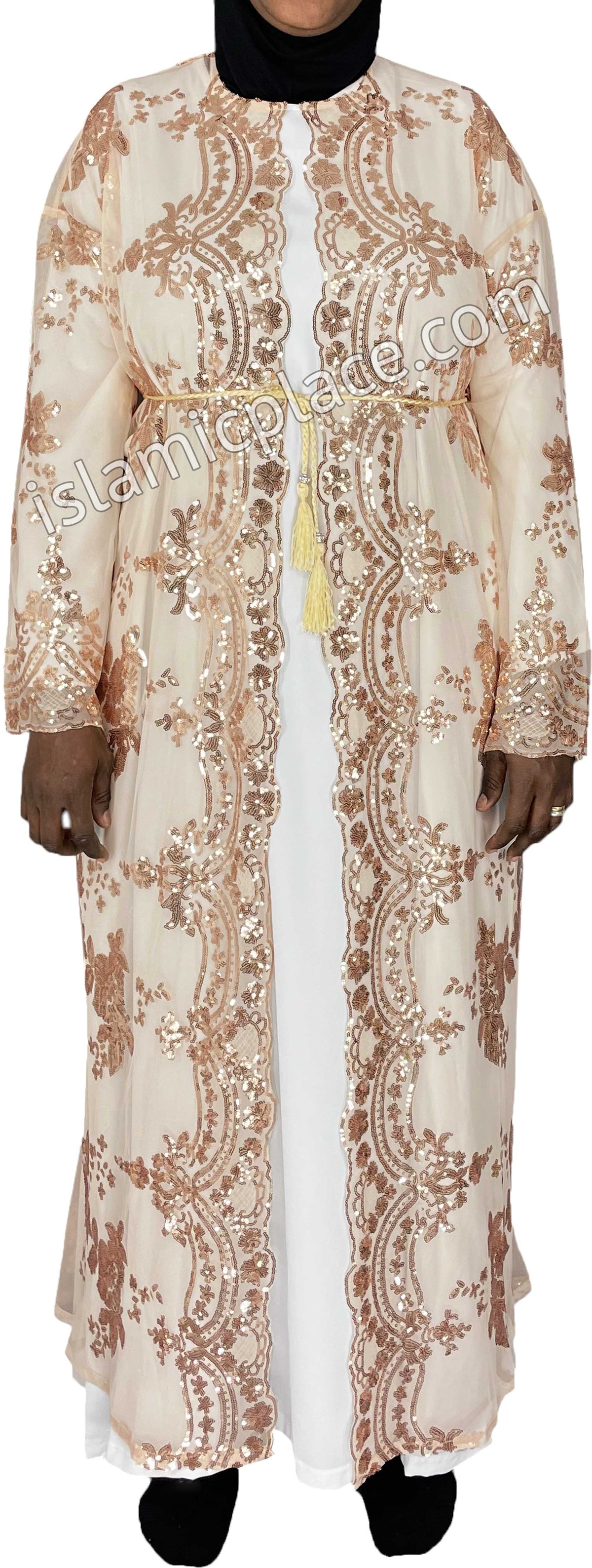 FINAL SALE: Gold - Asma Style Sequins Open Abaya Cardigan
