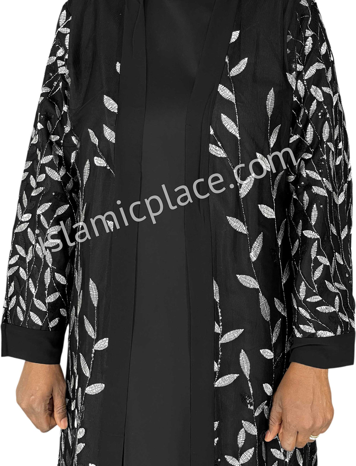 FINAL SALE: Black - Jenna Style Leaf Sequins Duster Cardigan with Ruffles