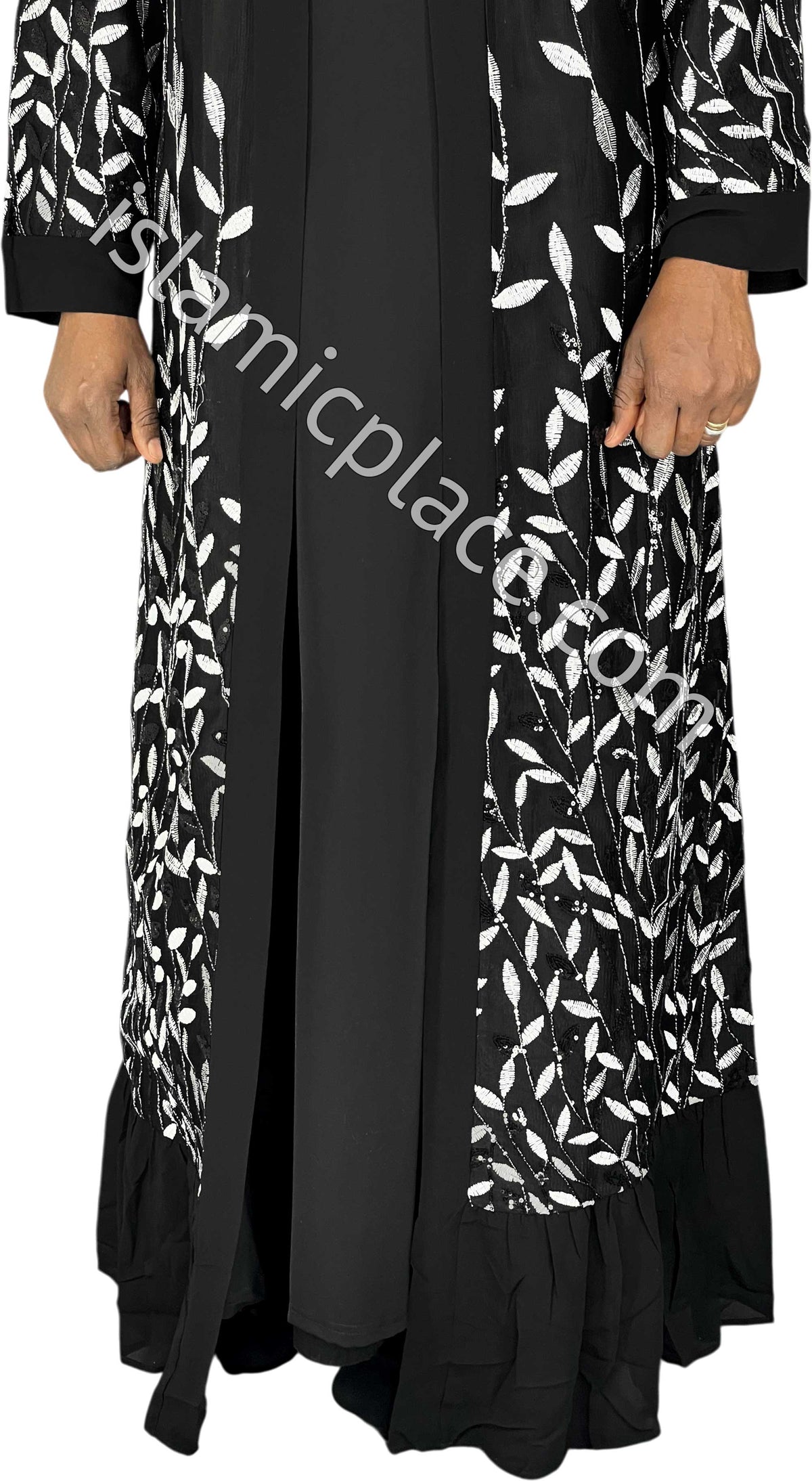 FINAL SALE: Black - Jenna Style Leaf Sequins Duster Cardigan with Ruffles