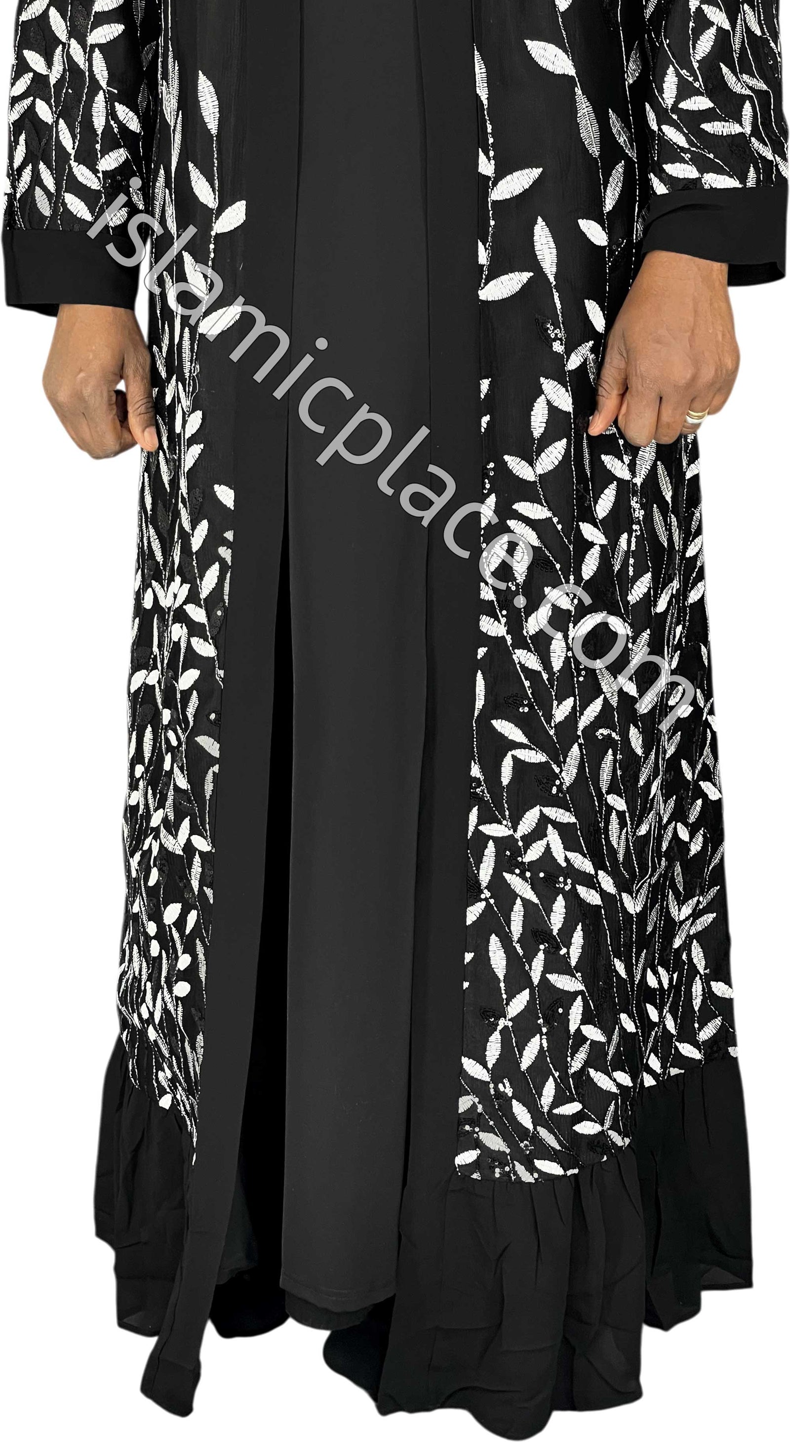 FINAL SALE: Black - Jenna Style Leaf Sequins Duster Cardigan with Ruffles
