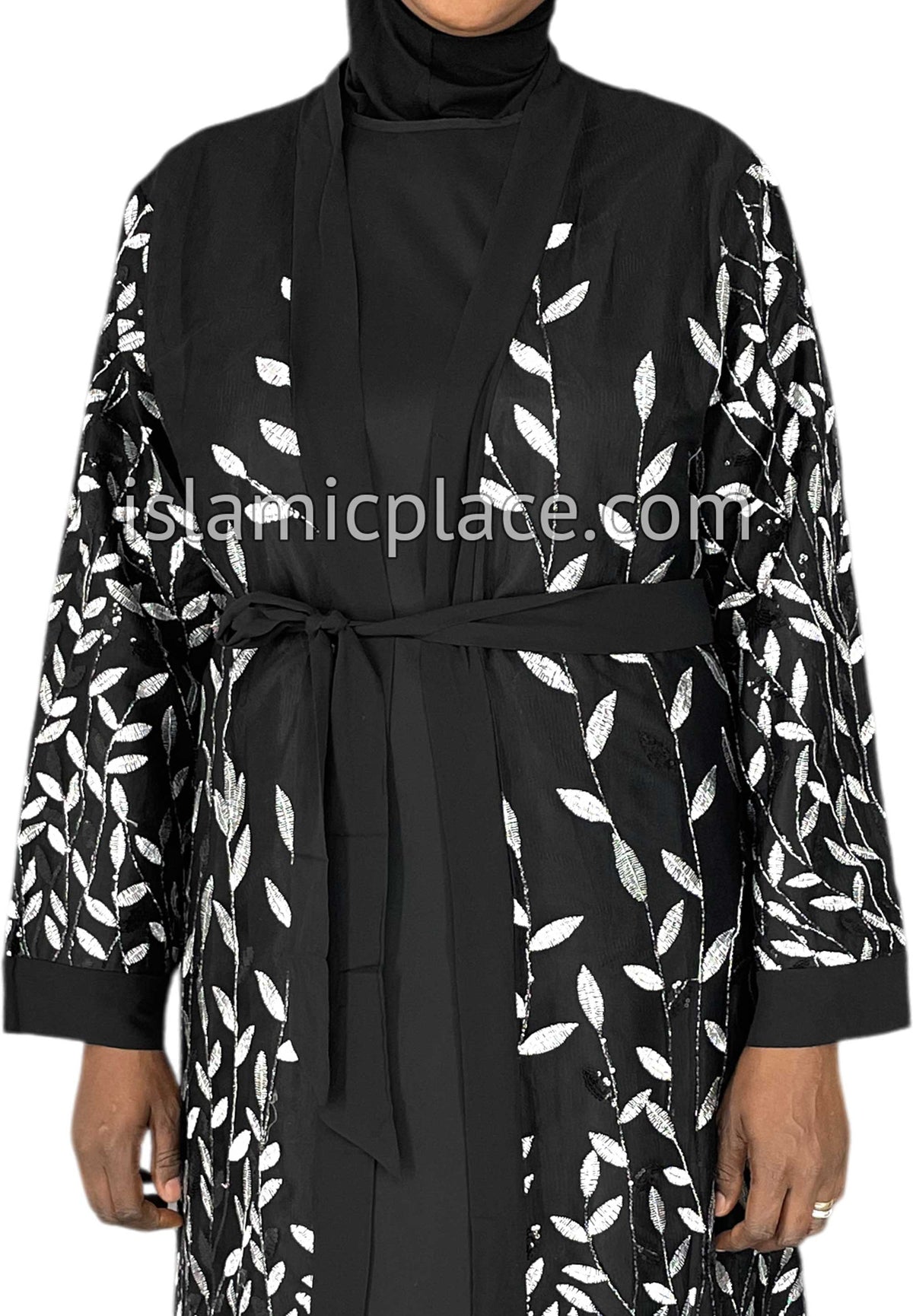 FINAL SALE: Black - Jenna Style Leaf Sequins Duster Cardigan with Ruffles